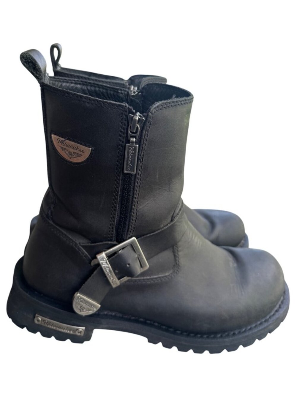 Milwaukee Motorcycle Afterburner MB407 Mens Sz 9D Black Leather Boots.NO INSOLES